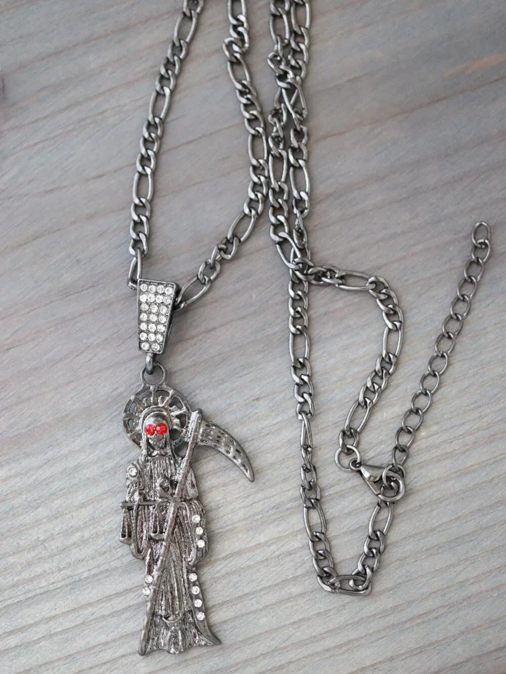 Grim Reaper Black with CZ Stones Style Pendant Necklace